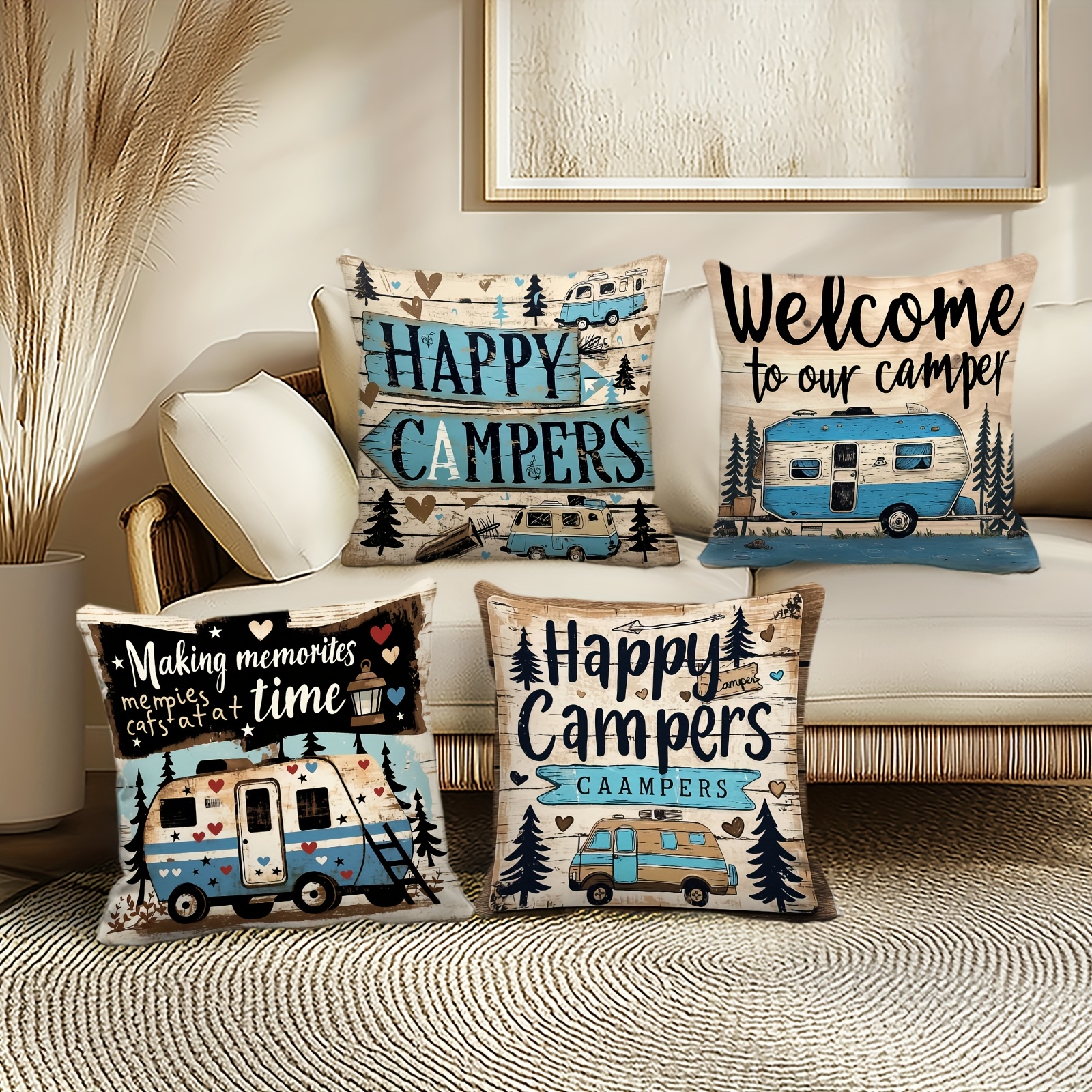Outdoor Adventure Vans - Vintage Country Camping Pillow Covers Square