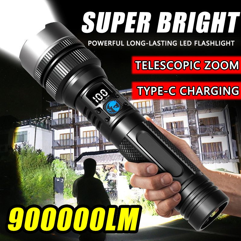 Outdoor Adventure And Travel - 900000LM Powerful LED Flashlight Type-c Rechargeable