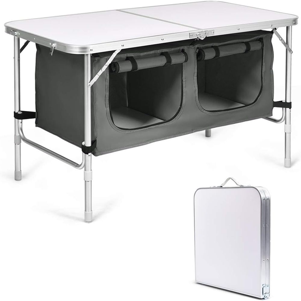 Outdoor Adventure Table With Storage - Portable Folding Camping Table with Adjustable