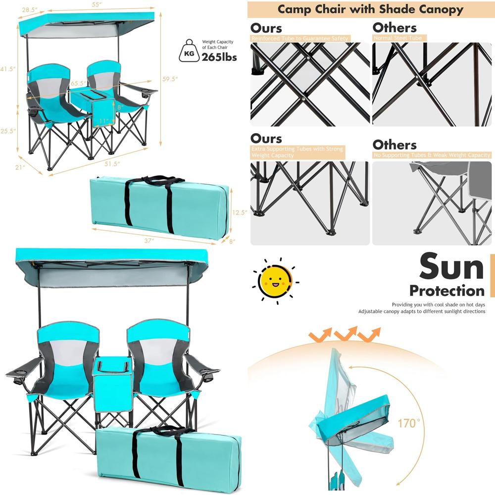 Portable Double Camping Chair  – обзор и цена Outdoor Adventure Table With Storage